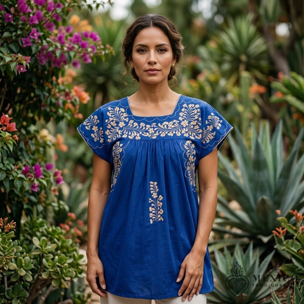 Mexican tunic hand embroidered blouse   Size  M L or EXL